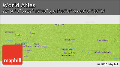 Physical Panoramic Map of the Area around 22° 33' 23" S, 61° 7' 30" W
