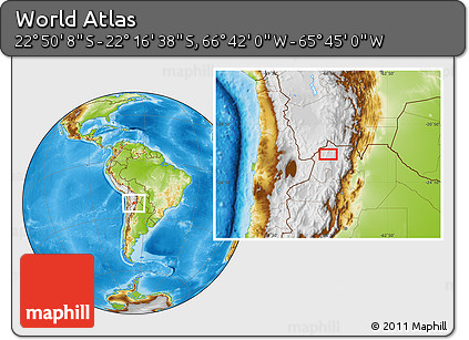 Physical Location Map of the Area around 22° 33' 23" S, 66° 13' 29" W
