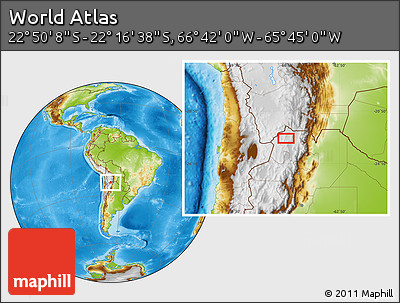 Physical Location Map of the Area around 22° 33' 23" S, 66° 13' 29" W