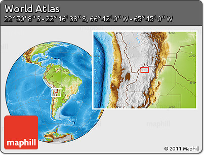 Physical Location Map of the Area around 22° 33' 23" S, 66° 13' 29" W