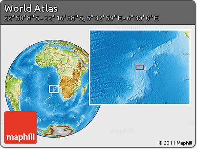 Physical Location Map of the Area around 22° 33' 23" S, 6° 1' 30" E