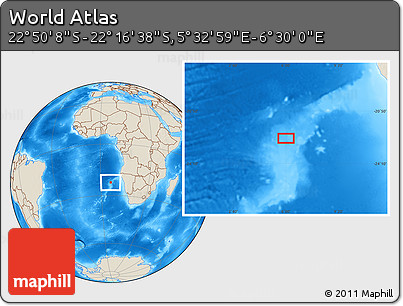 Shaded Relief Location Map of the Area around 22° 33' 23" S, 6° 1' 30" E