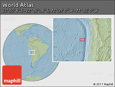 Savanna Style Location Map of the Area around 22° 33' 23" S, 72° 10' 30" W, hill shading