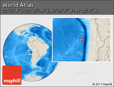 Shaded Relief Location Map of the Area around 22° 33' 23" S, 72° 10' 30" W
