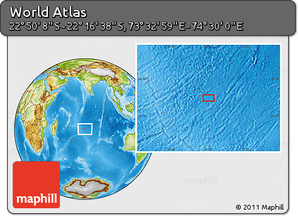 Physical Location Map of the Area around 22° 33' 23" S, 74° 1' 30" E