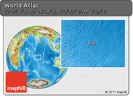 Physical Location Map of the Area around 22° 33' 23" S, 76° 34' 29" E