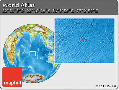 Physical Location Map of the Area around 22° 33' 23" S, 76° 34' 29" E