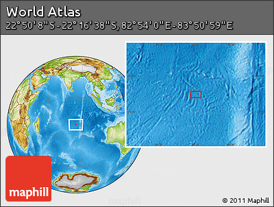 Physical Location Map of the Area around 22° 33' 23" S, 83° 22' 30" E