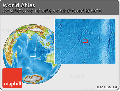 Physical Location Map of the Area around 22° 33' 23" S, 83° 22' 30" E