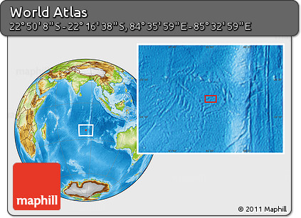 Physical Location Map of the Area around 22° 33' 23" S, 85° 4' 29" E