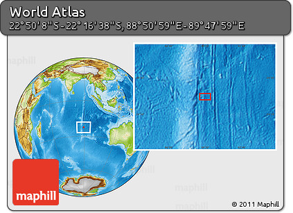 Physical Location Map of the Area around 22° 33' 23" S, 89° 19' 29" E