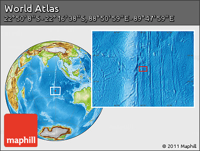 Physical Location Map of the Area around 22° 33' 23" S, 89° 19' 29" E