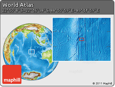 Physical Location Map of the Area around 22° 33' 23" S, 89° 19' 29" E