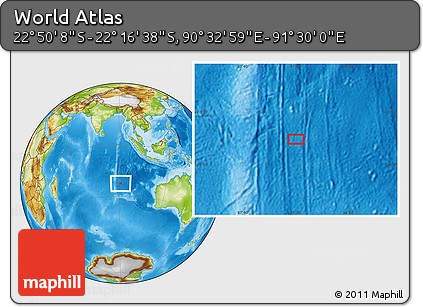 Physical Location Map of the Area around 22° 33' 23" S, 91° 1' 30" E