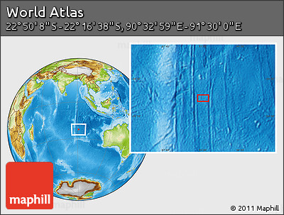 Physical Location Map of the Area around 22° 33' 23" S, 91° 1' 30" E