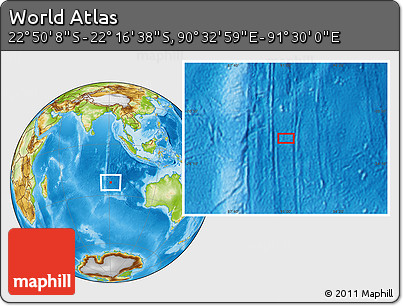 Physical Location Map of the Area around 22° 33' 23" S, 91° 1' 30" E
