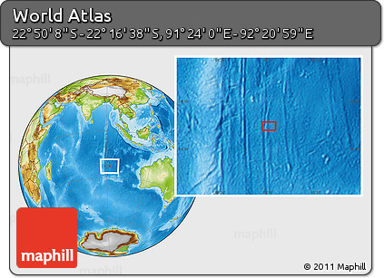 Physical Location Map of the Area around 22° 33' 23" S, 91° 52' 30" E