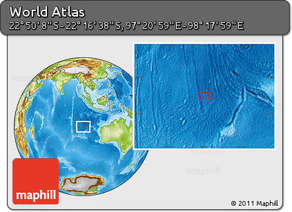 Physical Location Map of the Area around 22° 33' 23" S, 97° 49' 29" E