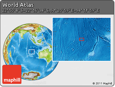 Physical Location Map of the Area around 22° 33' 23" S, 97° 49' 29" E