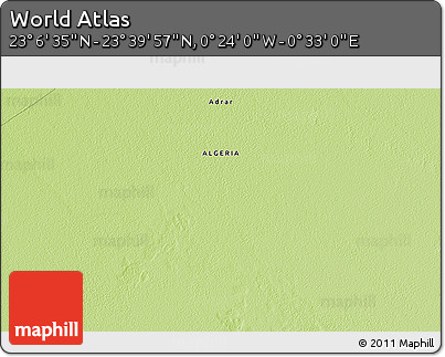 Physical 3D Map of the Area around 23° 23' 16" N, 0° 4' 30" E