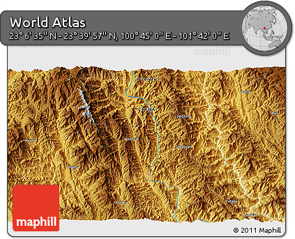 Physical 3D Map of the Area around 23° 23' 16" N, 101° 13' 29" E