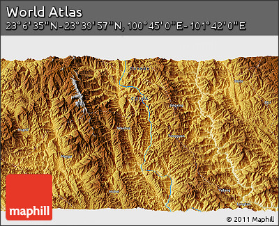 Physical 3D Map of the Area around 23° 23' 16" N, 101° 13' 29" E