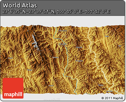 Physical 3D Map of the Area around 23° 23' 16" N, 101° 13' 29" E