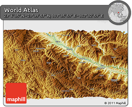 Physical 3D Map of the Area around 23° 23' 16" N, 102° 4' 29" E