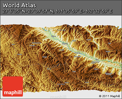 Physical 3D Map of the Area around 23° 23' 16" N, 102° 4' 29" E