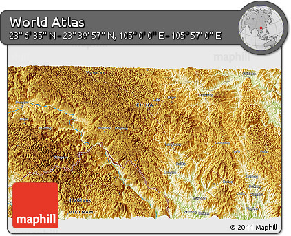 Physical 3D Map of the Area around 23° 23' 16" N, 105° 28' 29" E