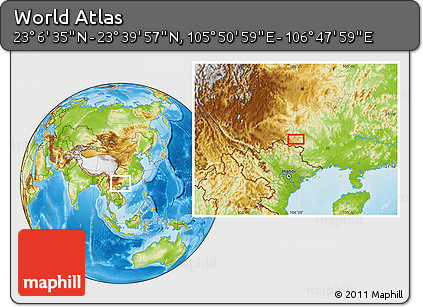Physical Location Map of the Area around 23° 23' 16" N, 106° 19' 29" E