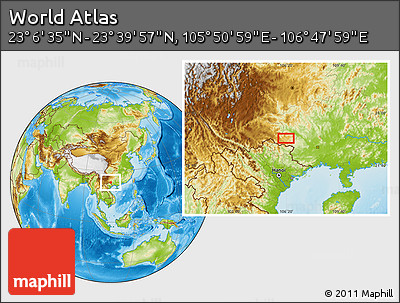 Physical Location Map of the Area around 23° 23' 16" N, 106° 19' 29" E