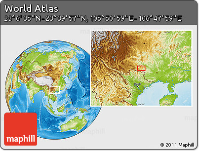 Physical Location Map of the Area around 23° 23' 16" N, 106° 19' 29" E
