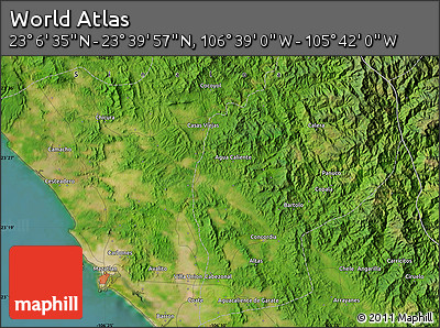 Satellite Map of the Area around 23° 23' 16" N, 106° 10' 30" W