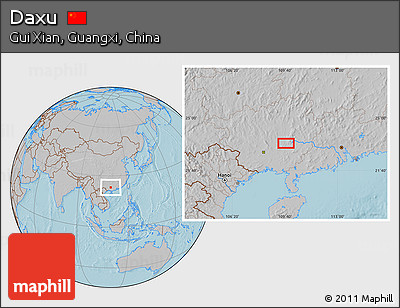 Gray Location Map of Daxu, hill shading