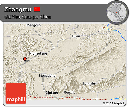 Shaded Relief Panoramic Map of Zhangmu