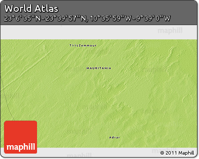 Physical 3D Map of the Area around 23° 23' 16" N, 10° 7' 30" W
