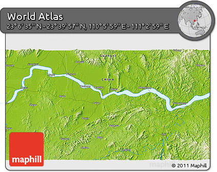 Physical 3D Map of the Area around 23° 23' 16" N, 110° 34' 29" E