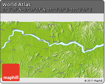 Physical 3D Map of the Area around 23° 23' 16" N, 110° 34' 29" E