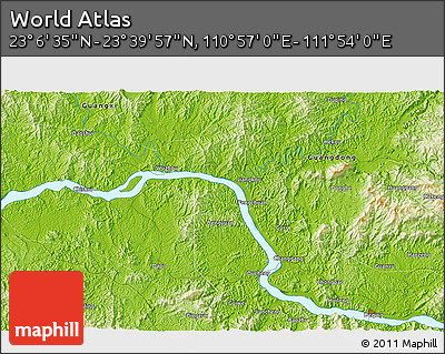 Physical 3D Map of the Area around 23° 23' 16" N, 111° 25' 30" E