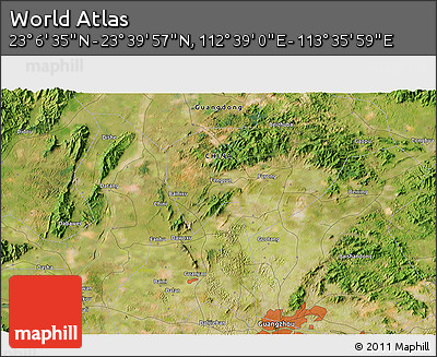 Satellite 3D Map of the Area around 23° 23' 16" N, 113° 7' 30" E