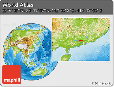 Physical Location Map of the Area around 23° 23' 16" N, 113° 7' 30" E