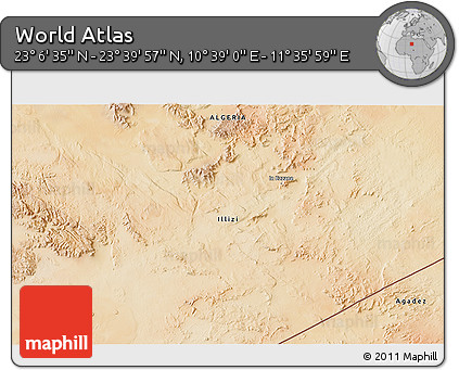 Satellite 3D Map of the Area around 23° 23' 16" N, 11° 7' 30" E