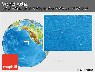 Physical Location Map of the Area around 23° 23' 16" N, 134° 13' 29" W