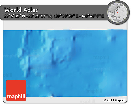 Physical 3D Map of the Area around 23° 23' 16" N, 140° 19' 29" E
