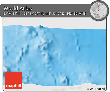 Physical 3D Map of the Area around 23° 23' 16" N, 142° 1' 30" E