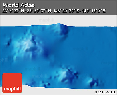 Physical 3D Map of the Area around 23° 23' 16" N, 148° 49' 29" E
