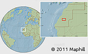 Savanna Style Location Map of the area around 23° 23' 16" N, 14° 22' 30" W, hill shading