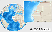 Shaded Relief Location Map of the area around 23° 23' 16" N, 14° 22' 30" W