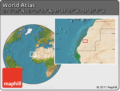 Satellite Location Map of the Area around 23° 23' 16" N, 15° 13' 29" W